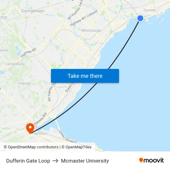 Dufferin Gate Loop to Mcmaster University map