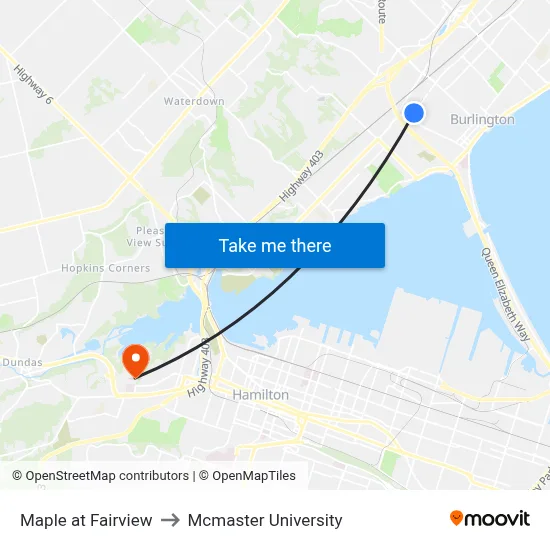 Maple at Fairview to Mcmaster University map