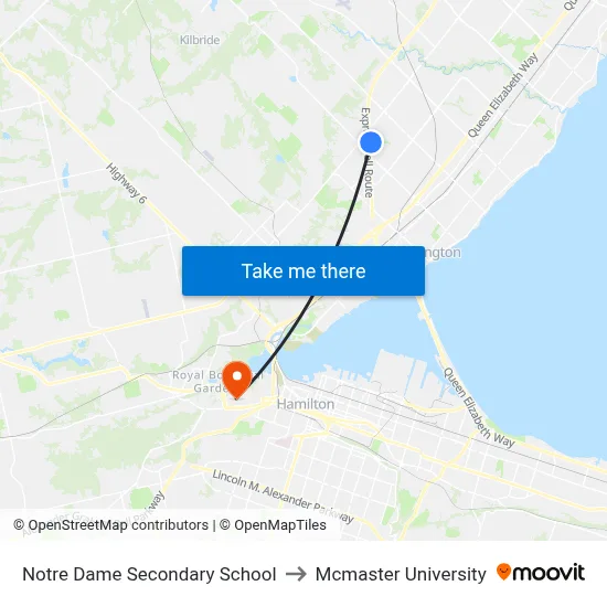 Notre Dame Secondary School to Mcmaster University map