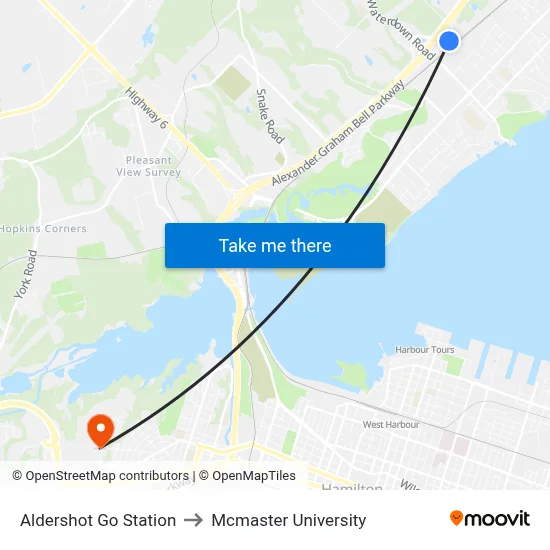 Aldershot Go Station to Mcmaster University map