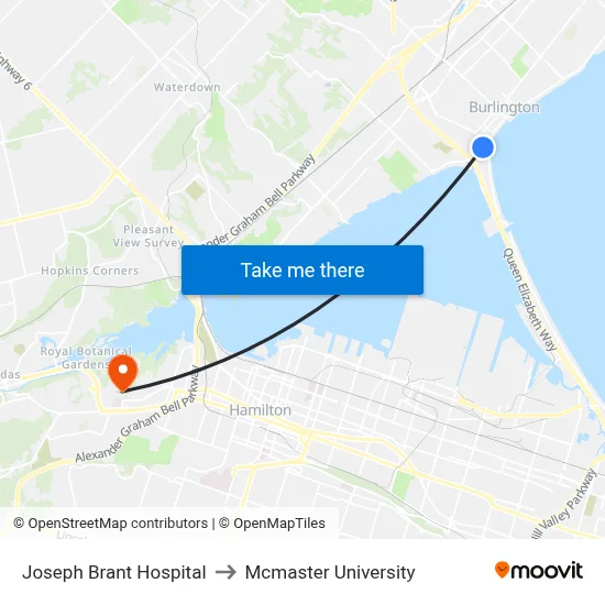 Joseph Brant Hospital to Mcmaster University map