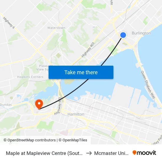 Maple at Mapleview Centre (South Entrance) to Mcmaster University map