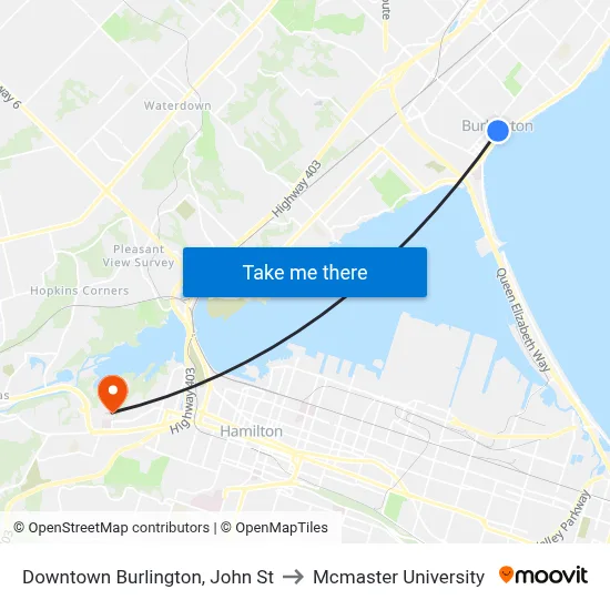 Downtown Burlington, John St to Mcmaster University map