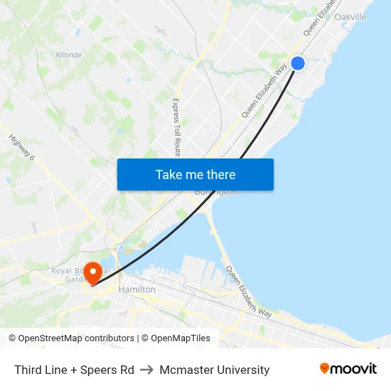 Third Line + Speers Rd to Mcmaster University map