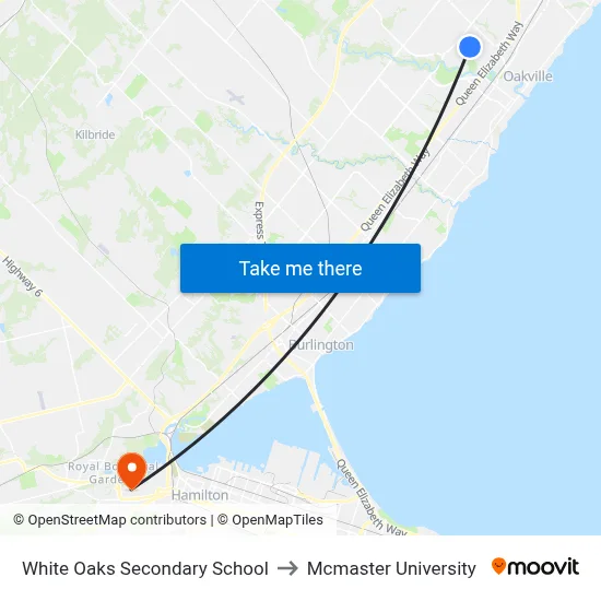 White Oaks Secondary School to Mcmaster University map