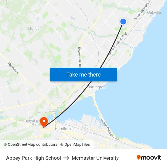 Abbey Park High School to Mcmaster University map