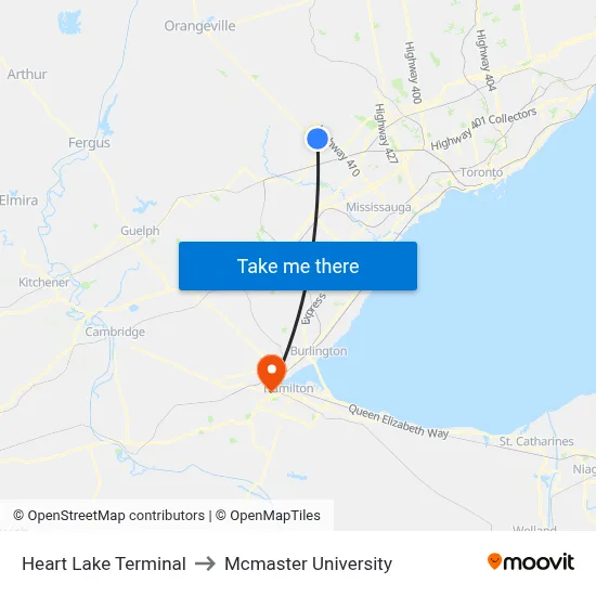 Heart Lake Terminal to Mcmaster University map