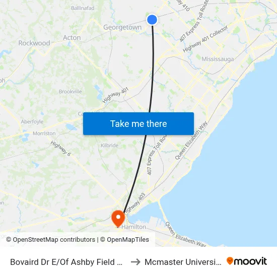 Bovaird Dr E/Of Ashby Field Rd to Mcmaster University map