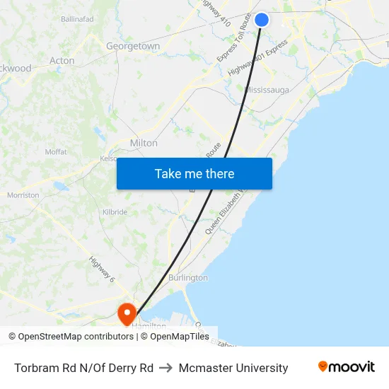 Torbram Rd N/Of Derry Rd to Mcmaster University map