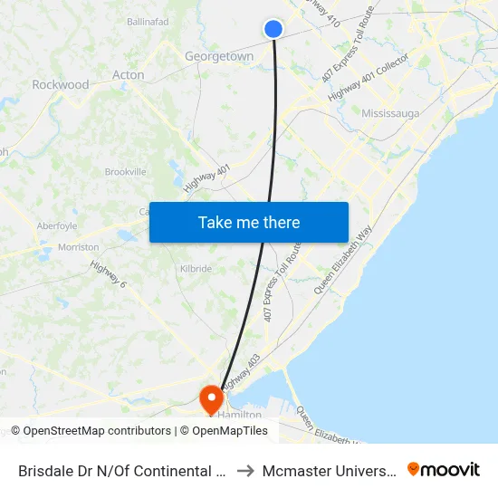 Brisdale Dr N/Of Continental Rd to Mcmaster University map
