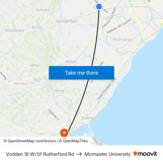 Vodden St W/Of Rutherford Rd to Mcmaster University map