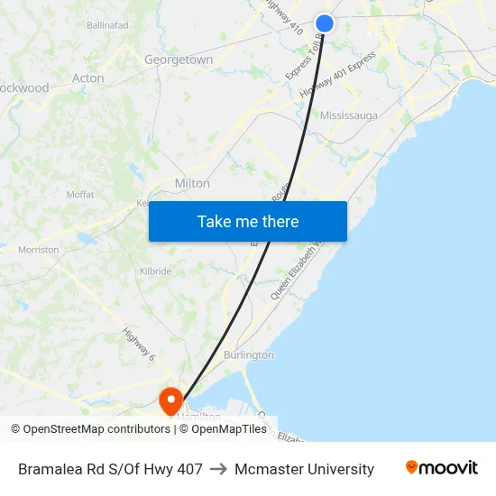 Bramalea Rd S/Of Hwy 407 to Mcmaster University map