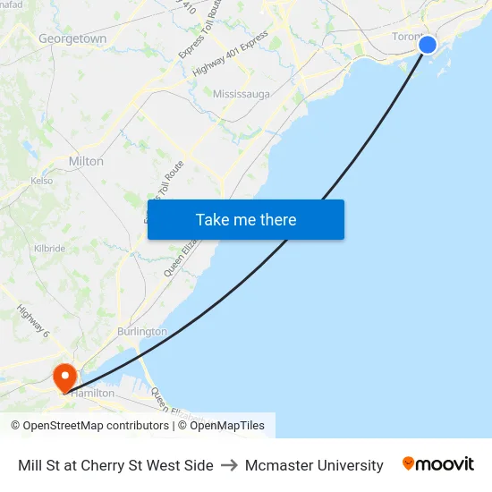 Mill St at Cherry St West Side to Mcmaster University map