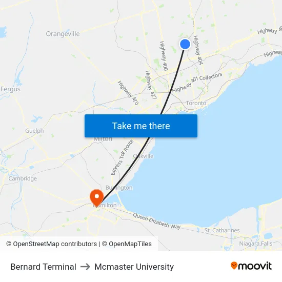 Bernard Terminal to Mcmaster University map