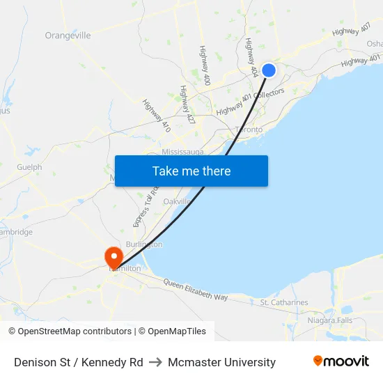 Denison St / Kennedy Rd to Mcmaster University map