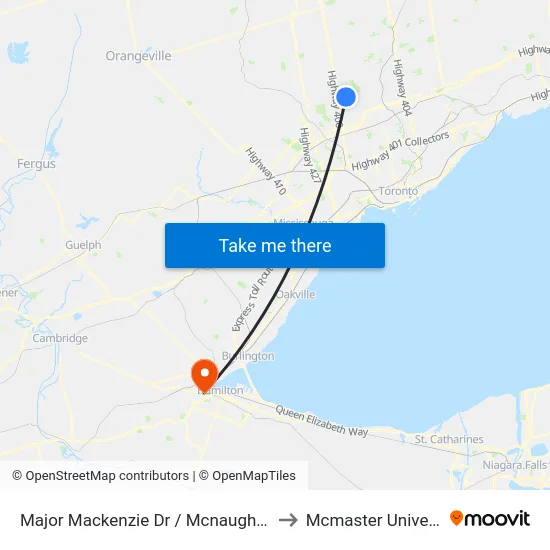 Major Mackenzie Dr / Mcnaughton Rd to Mcmaster University map