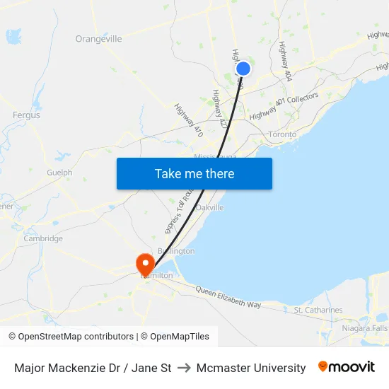Major Mackenzie Dr / Jane St to Mcmaster University map