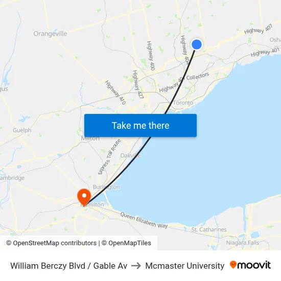 William Berczy Blvd / Gable Av to Mcmaster University map