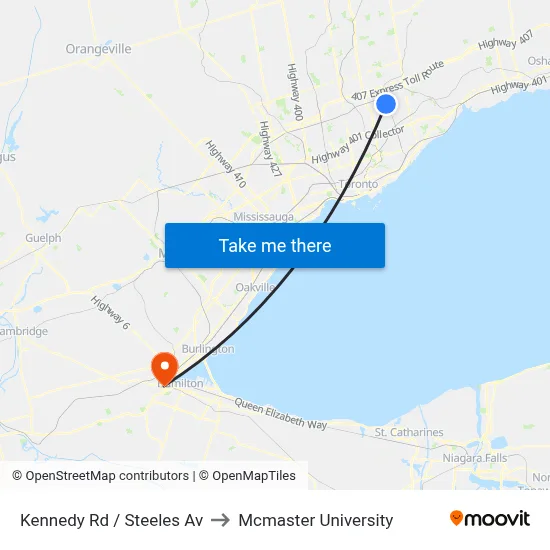 Kennedy Rd / Steeles Av to Mcmaster University map