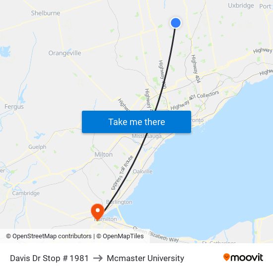 Davis Dr Stop # 1981 to Mcmaster University map