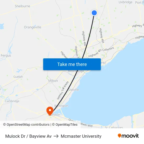 Mulock Dr / Bayview Av to Mcmaster University map