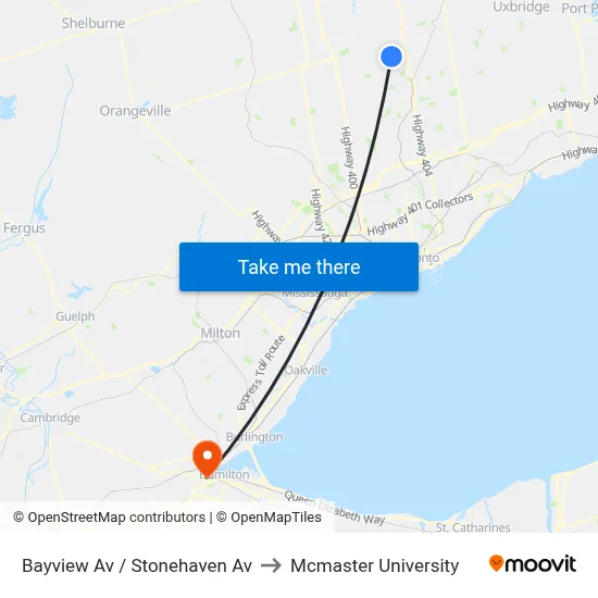 Bayview Av / Stonehaven Av to Mcmaster University map