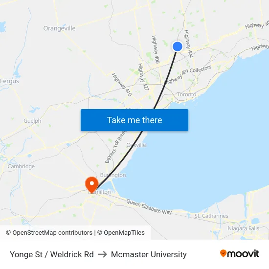 Yonge St / Weldrick Rd to Mcmaster University map