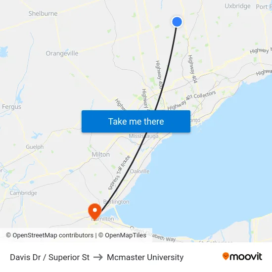 Davis Dr / Superior St to Mcmaster University map