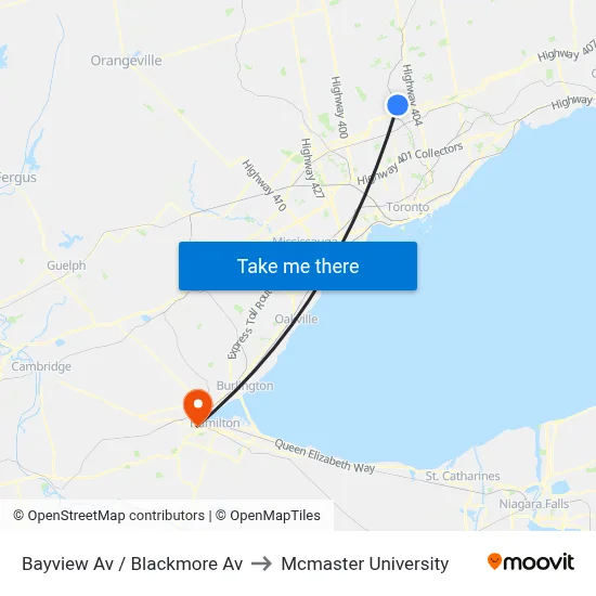Bayview Av / Blackmore Av to Mcmaster University map
