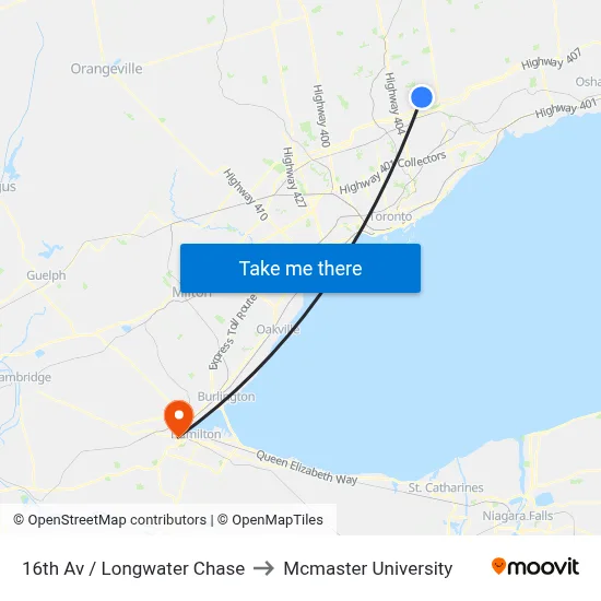 16th Av / Longwater Chase to Mcmaster University map