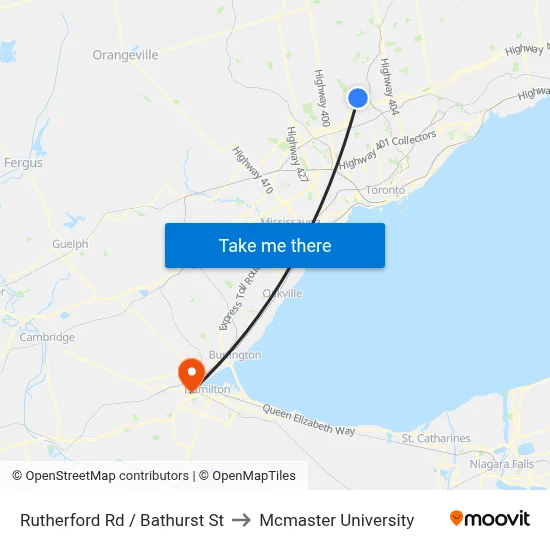 Rutherford Rd / Bathurst St to Mcmaster University map