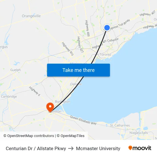 Centurian Dr / Allstate Pkwy to Mcmaster University map