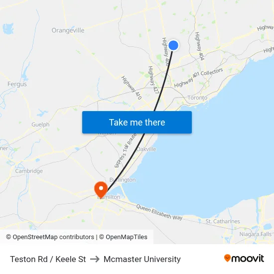 Teston Rd / Keele St to Mcmaster University map