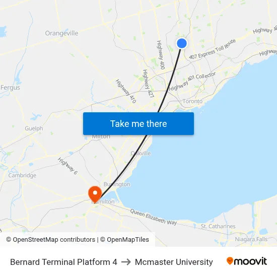 Bernard Terminal Platform 4 to Mcmaster University map
