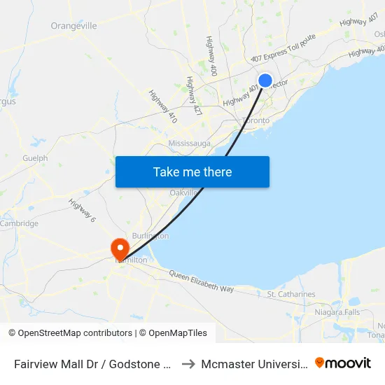 Fairview Mall Dr / Godstone Rd to Mcmaster University map