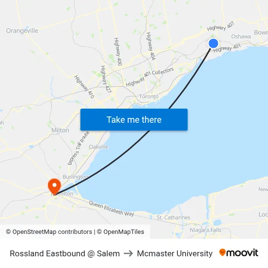 Rossland Eastbound @ Salem to Mcmaster University map