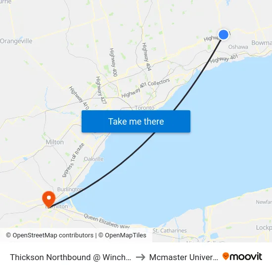 Thickson Northbound @ Winchester to Mcmaster University map