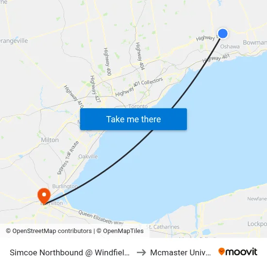 Simcoe Northbound @ Windfields Farm to Mcmaster University map
