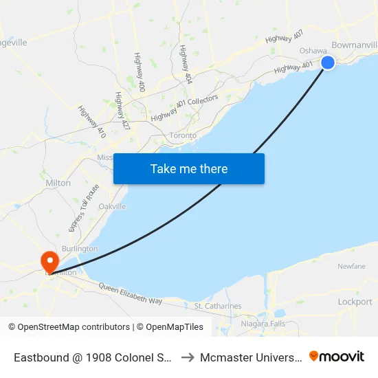 Eastbound @ 1908 Colonel Sam to Mcmaster University map
