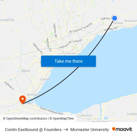 Conlin Eastbound @ Founders to Mcmaster University map