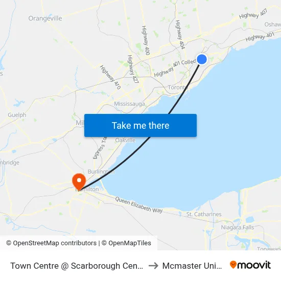Town Centre @ Scarborough Centre Station to Mcmaster University map