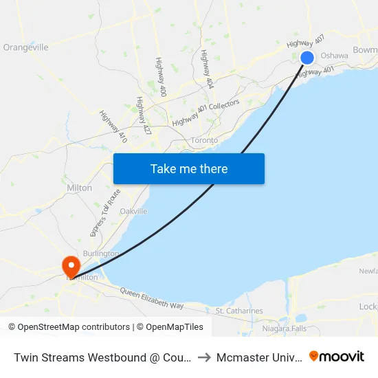 Twin Streams Westbound @ Country Lane to Mcmaster University map