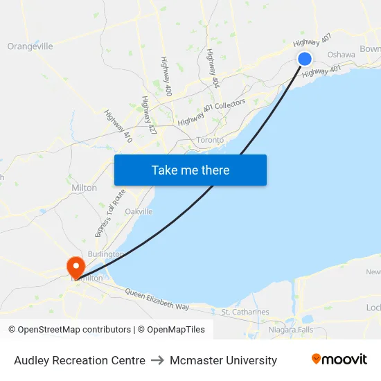 Audley Recreation Centre to Mcmaster University map
