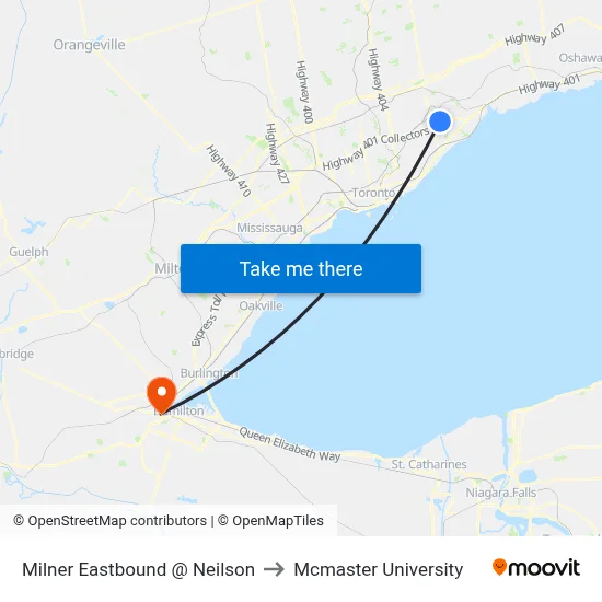 Milner Eastbound @ Neilson to Mcmaster University map