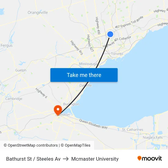 Bathurst St / Steeles Av to Mcmaster University map