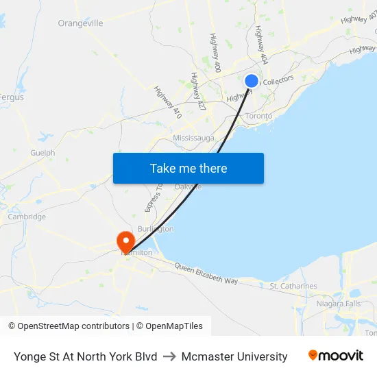 Yonge St At North York Blvd to Mcmaster University map