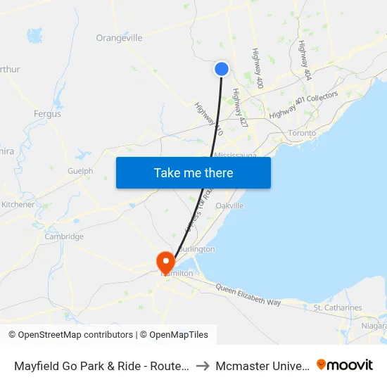 Mayfield Go Park & Ride - Route 41 Nb to Mcmaster University map