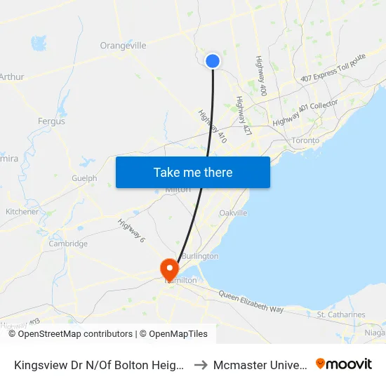 Kingsview Dr N/Of Bolton Heights Rd to Mcmaster University map