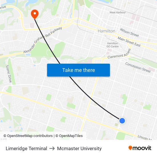 Limeridge Terminal to Mcmaster University map
