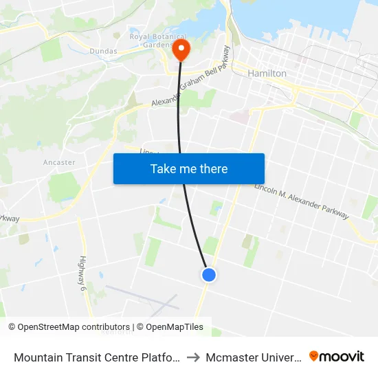 Mountain Transit Centre Platform 3 to Mcmaster University map